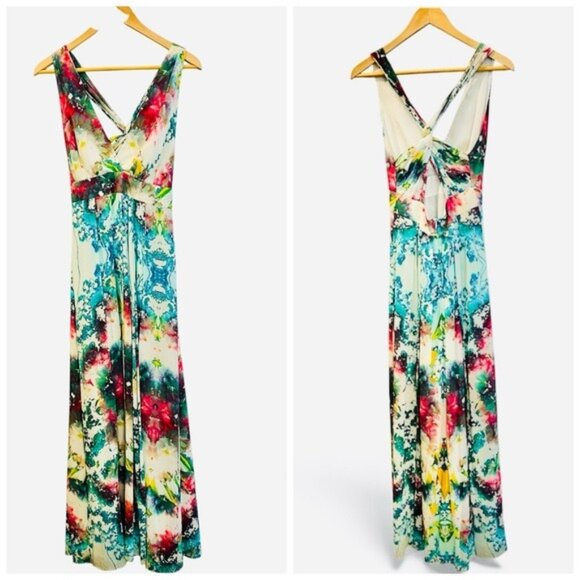 Vintage Y2K Nicole Miller Babydoll Watercolor Maxi Dress Size 2 Made in USA - Picture 2 of 10
